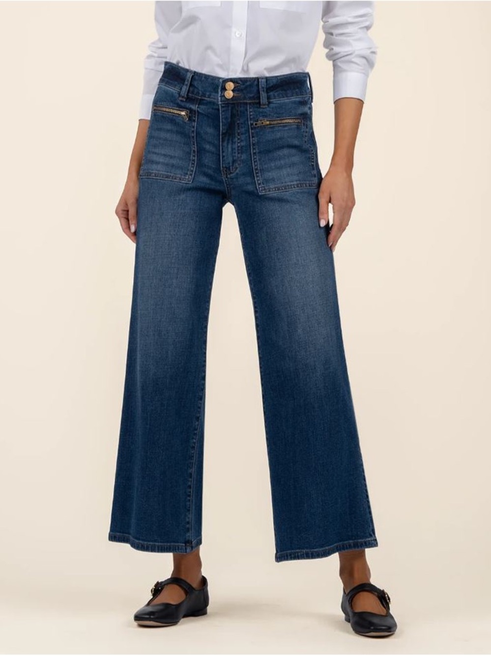 Kut From The Kloth Meg High Rise Wide Waistband Wide Leg Jeans Patch Pockets 20W